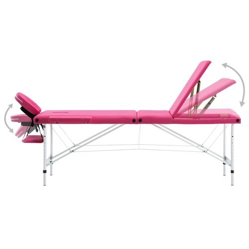 Sammenfoldeligt massagebord aluminiumsstel 3 zoner lyserød