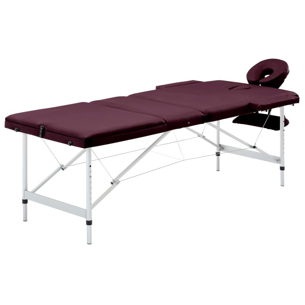 Billede af Sammenfoldeligt massagebord med træstel 3 zoner lilla