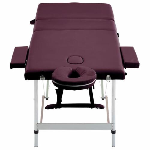 Sammenfoldeligt massagebord med træstel 3 zoner lilla