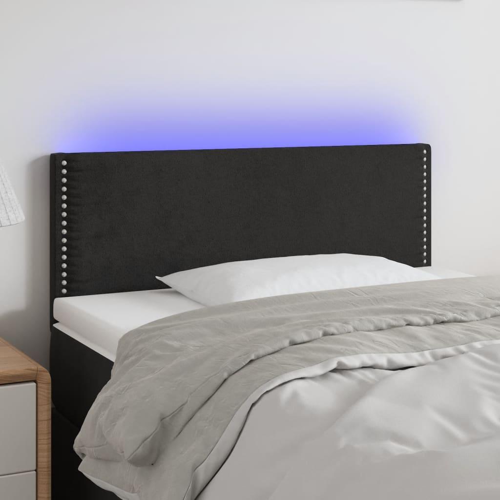 Sengegavl med LED-lys 100x5x78/88 cm fløjl sort billede
