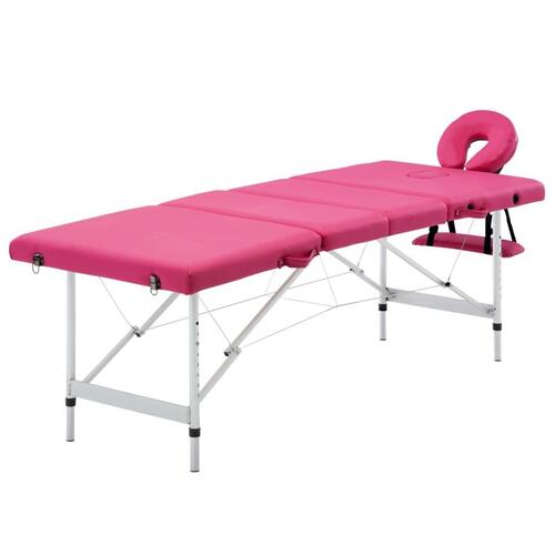 Sammenfoldeligt massagebord aluminiumsstel 4 zoner lyserød