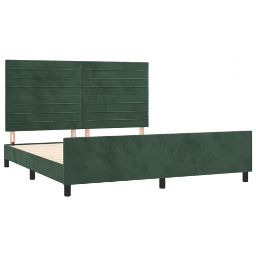 Sengeramme med sengegavl 180x200 cm - fløjl, mørkegrøn