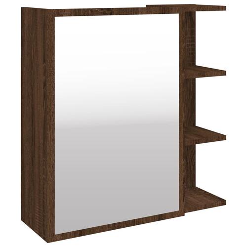 Vægskab med spejl 62,5x20,5x64 cm konstrueret træ brunt eg