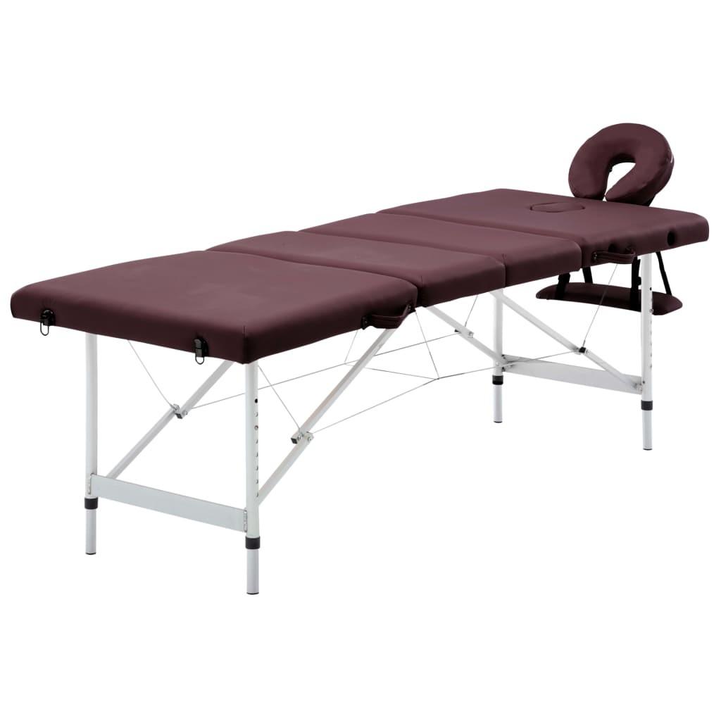 Sammenfoldeligt massagebord aluminiumsstel 4 zoner lilla