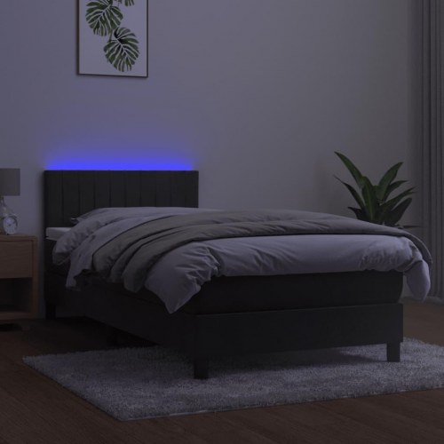 Kontinentalseng med madras og LED-lys 80×200 cm - velour, mørkegrå