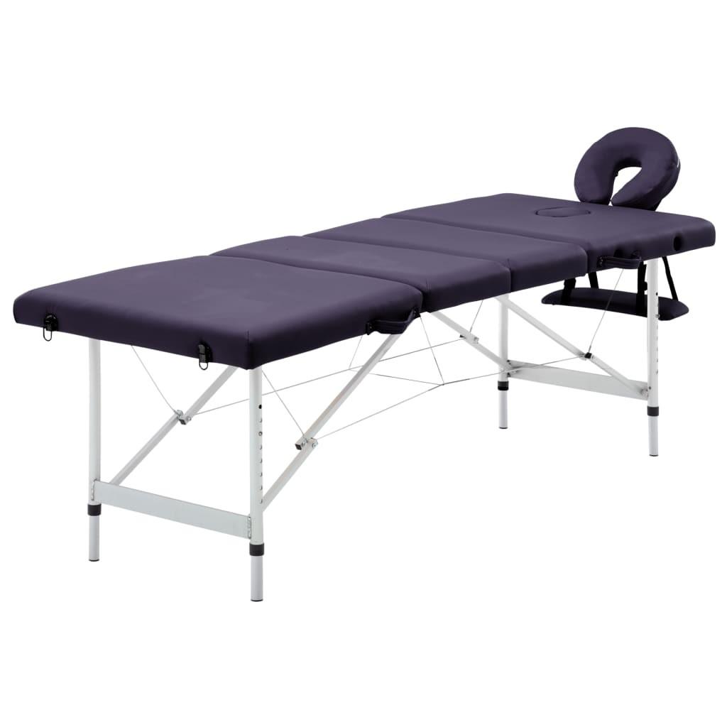 Foldbart massagebord 4 zoner aluminium lilla