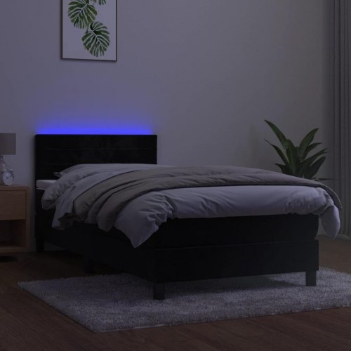 Kontinentalseng med madras og LED-lys 80×200 cm - velour, sort