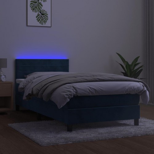 Kontinentalseng med madras og LED-lys 80×200 cm - velour, mørkeblå