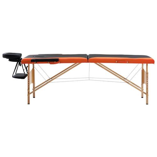 Foldbart massagebord 2 zoner træ sort og orange