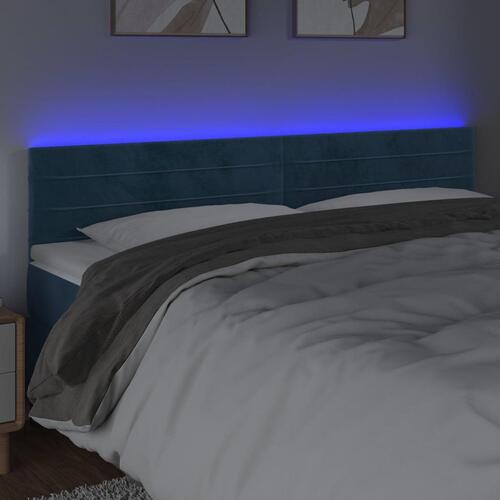 Sengegavl med LED-lys 180x5x78/88 cm fløjl mørkeblå