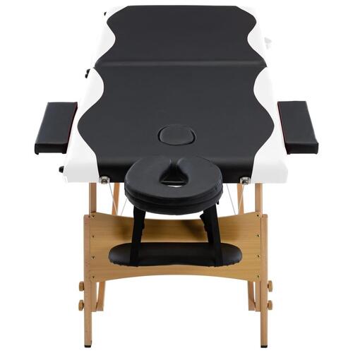 Sammenfoldeligt massagebord med træstel 2 zoner sort og hvid