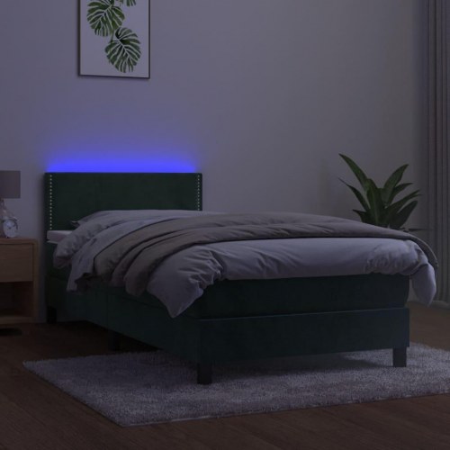 Kontinentalseng 80x200 cm i velour - mørkegrøn med madras og LED-lys