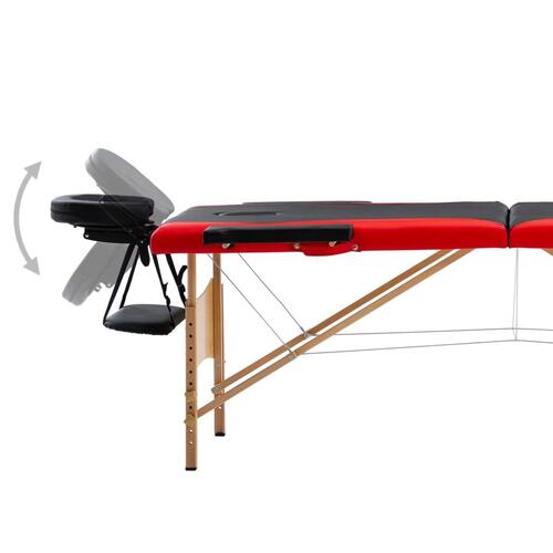 Sammenfoldeligt massagebord med træstel 2 zoner sort og rød