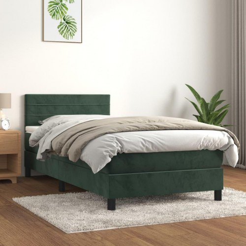 Kontinentalseng med madras 80×200 cm - fløjl, mørkegrøn