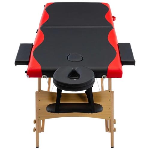 Sammenfoldeligt massagebord med træstel 2 zoner sort og rød