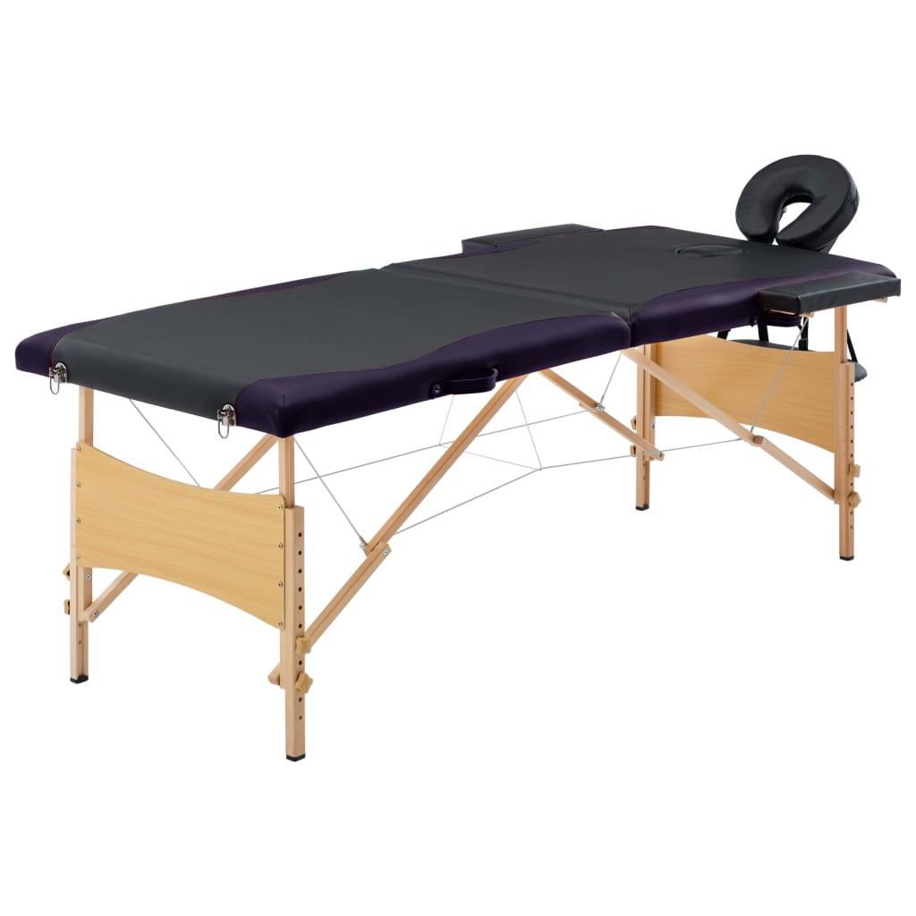 Sammenfoldeligt massagebord med træstel 2 zoner sort