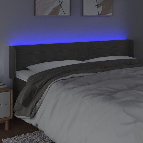 Sengegavl med LED-lys i fløjl 183 x 16 x 78/88 cm - mørkegrå