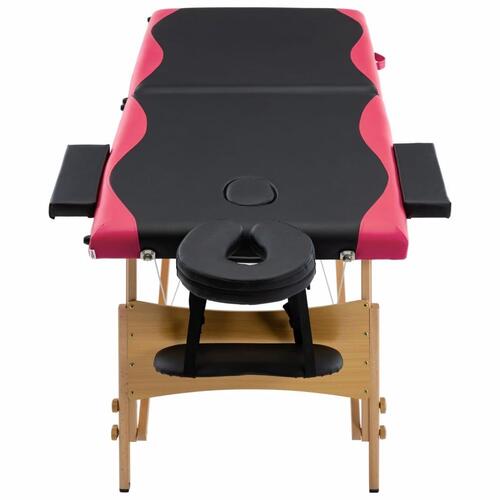 Sammenfoldeligt massagebord med træstel 2 zoner sort og lyserød