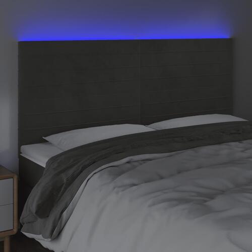 Sengegavl med LED-lys 180x5x118/128 cm fløjl mørkegrå