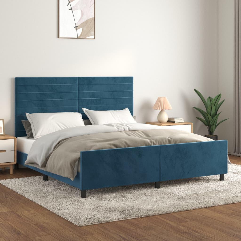 Sengeramme Med Sengegavl 180x200 Fløjl Mørkeblå