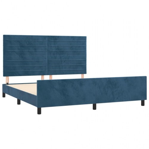 Sengeramme med sengegavl 180x200 cm - fløjl, mørkeblå