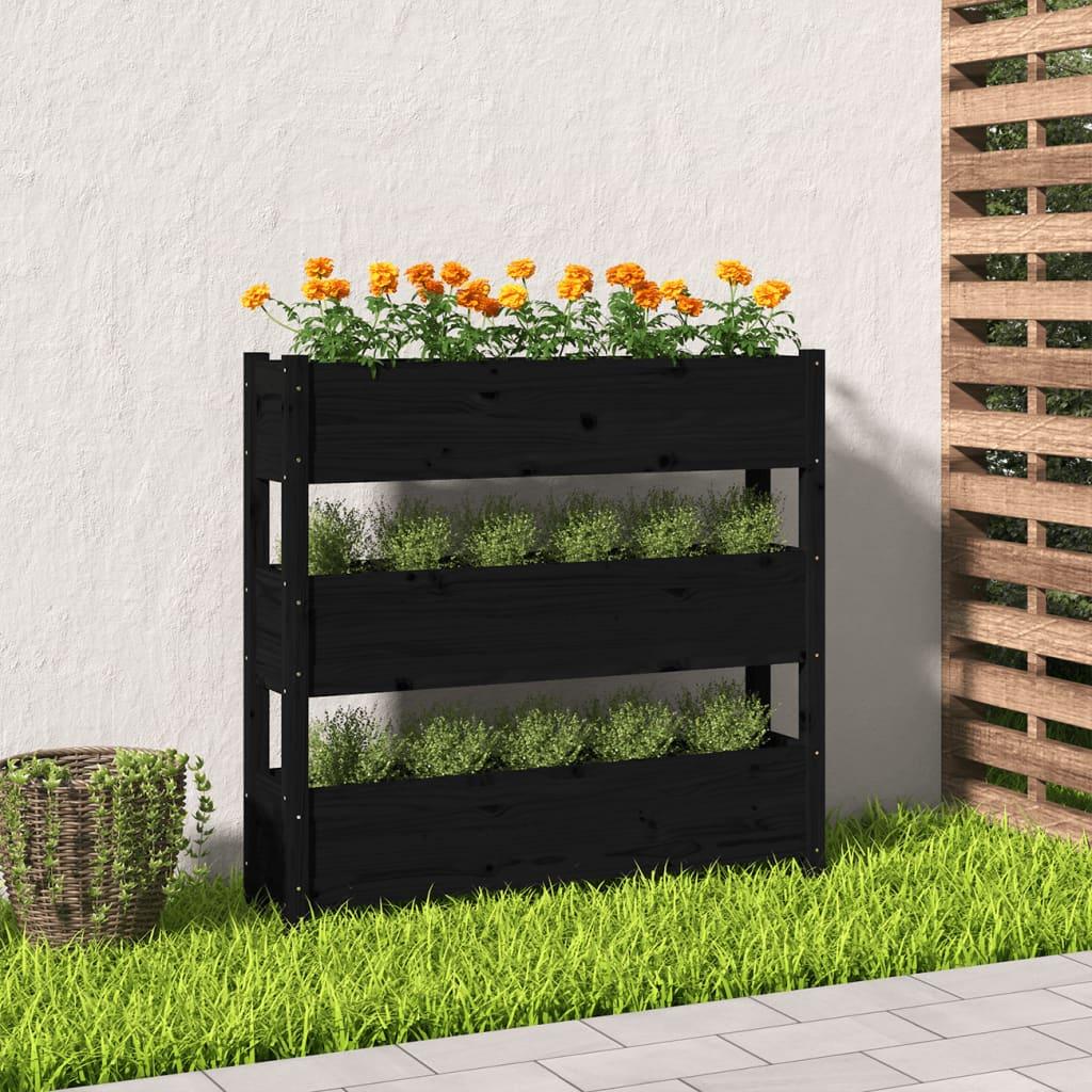 Plantekasse 112x25x104,5 cm massivt fyrretræ sort