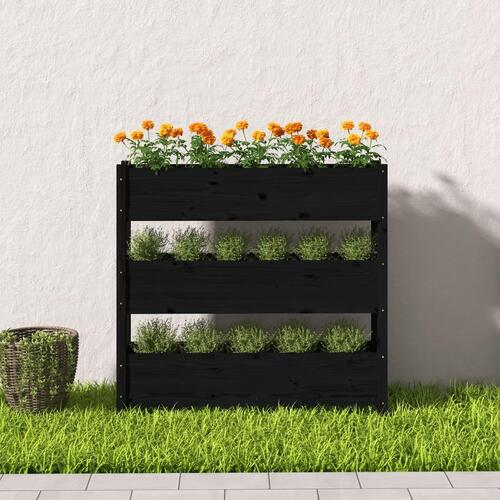Plantekasse 112x25x104,5 cm massivt fyrretræ sort