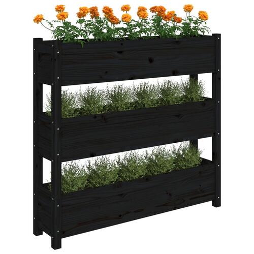 Plantekasse 112x25x104,5 cm massivt fyrretræ sort