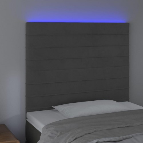 Sengegavl med LED-lys i fløjl 90 x 5 x 118/128 cm - mørkegrå
