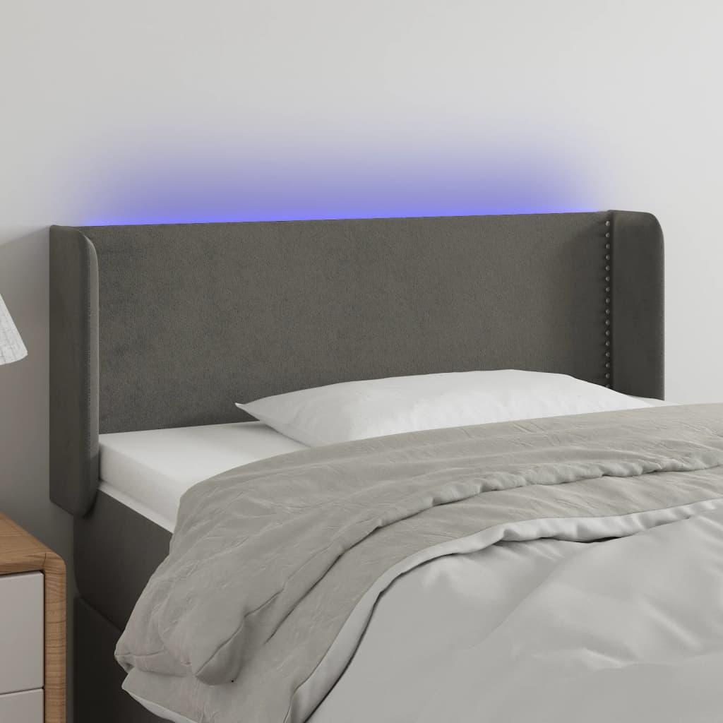 Sengegavl Med Led-Lys Fløjl - Mørkegrå / 103 x 16 x 78/88 cm