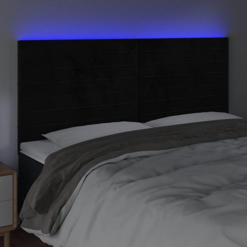 Sengegavl med LED-lys 180 x 5 x 118/128 cm - sort fløjl