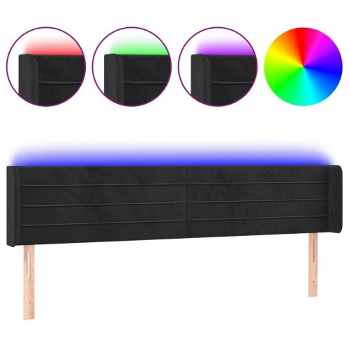 Sengegavl med LED-lys i fløjl 183 x 16 x 78/88 cm - sort