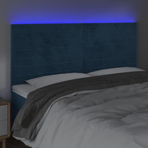 Sengegavl med LED-lys 180x5x118/128 cm fløjl mørkeblå