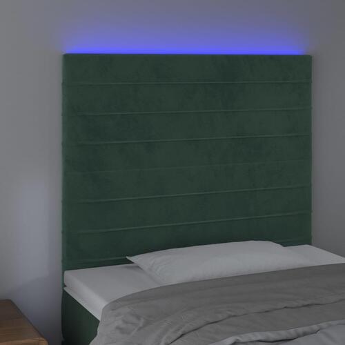Sengegavl med LED-lys 90x5x118/128 cm fløjl mørkegrøn