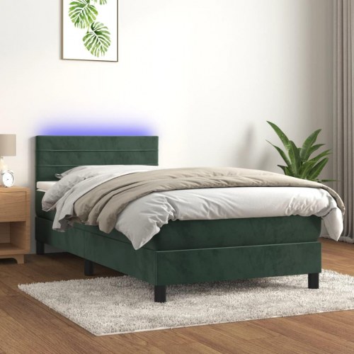 Kontinentalseng med madras og LED-lys 80×200 cm - velour, mørkegrøn