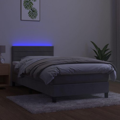 Kontinentalseng med madras og LED-lys 80×200 cm - velour, lysegrå