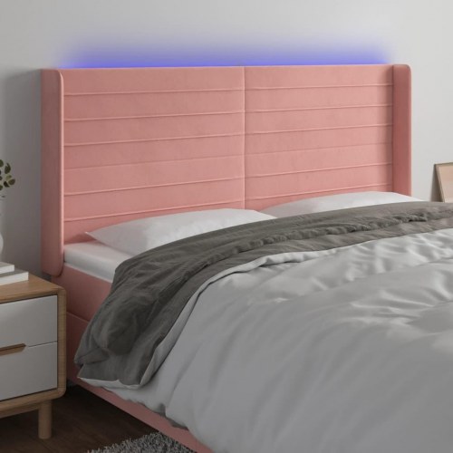 Sengegavl med LED-lys i fløjl - lyserød, 183 x 16 x 118/128 cm