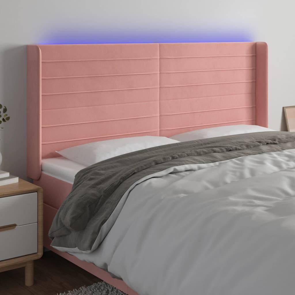 Sengegavl Med Led-Lys Fløjl - Lyserød / 183 x 16 x 118/128 cm