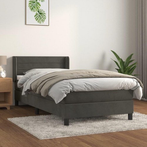 Kontinentalseng med madras 80x200 cm - fløjl, mørkegrå