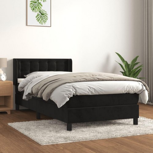 Kontinentalseng 80x200 cm i sort fløjl med madras og topmadras