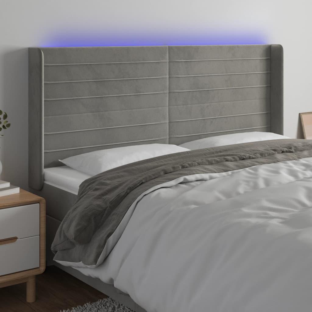 Sengegavl Med Led Lys 183x16x118 128 Fløjl Lysegrå