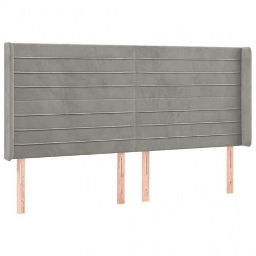 Sengegavl med LED-lys 183 x 16 x 118/128 cm i fløjl - lysegrå
