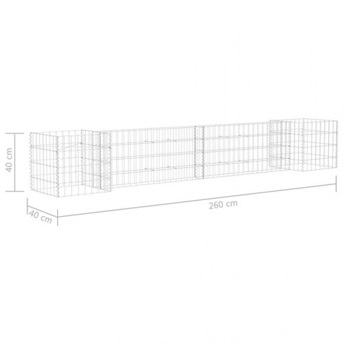 H-formet gabion-plantekasse 260 × 40 × 40 cm - stål, sølvfarvet