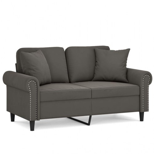 2-personers sofa med puder og hynder 120 cm velour mørkegrå