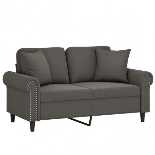 2-personers sofa med puder og hynder 120 cm velour mørkegrå