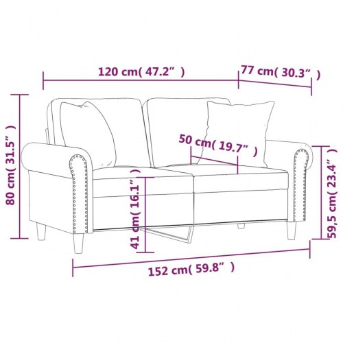 2-personers sofa med puder og hynder 120 cm velour mørkegrå
