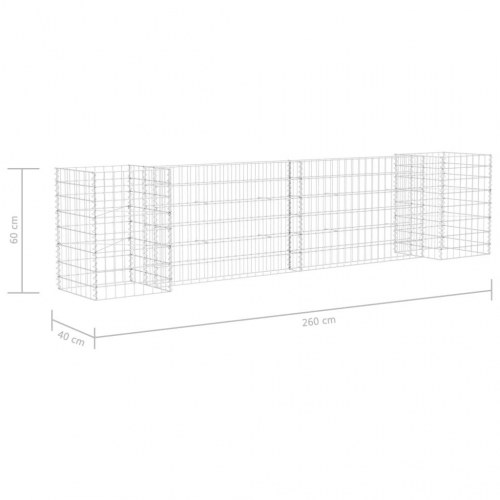 H-formet gabion-plantekasse 260 × 40 × 60 cm - stål, sølvfarvet