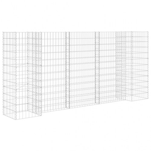 H-formet gabion-plantekasse 260 × 40 × 120 cm - stål, sølvfarvet