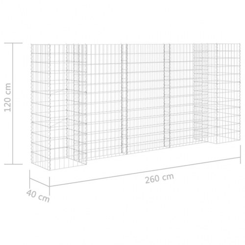 H-formet gabion-plantekasse 260 × 40 × 120 cm - stål, sølvfarvet