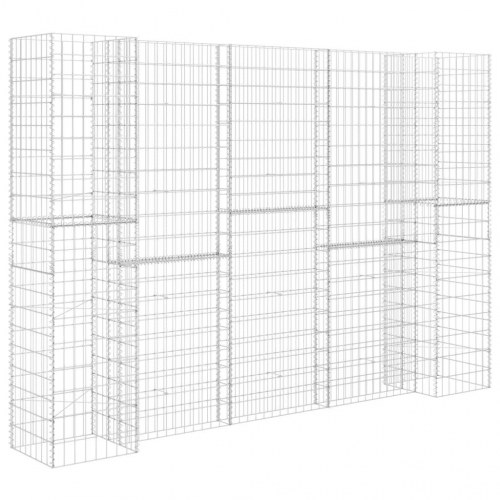 H-formet gabion-plantekasse 260 × 40 × 180 cm i stål - sølvfarvet
